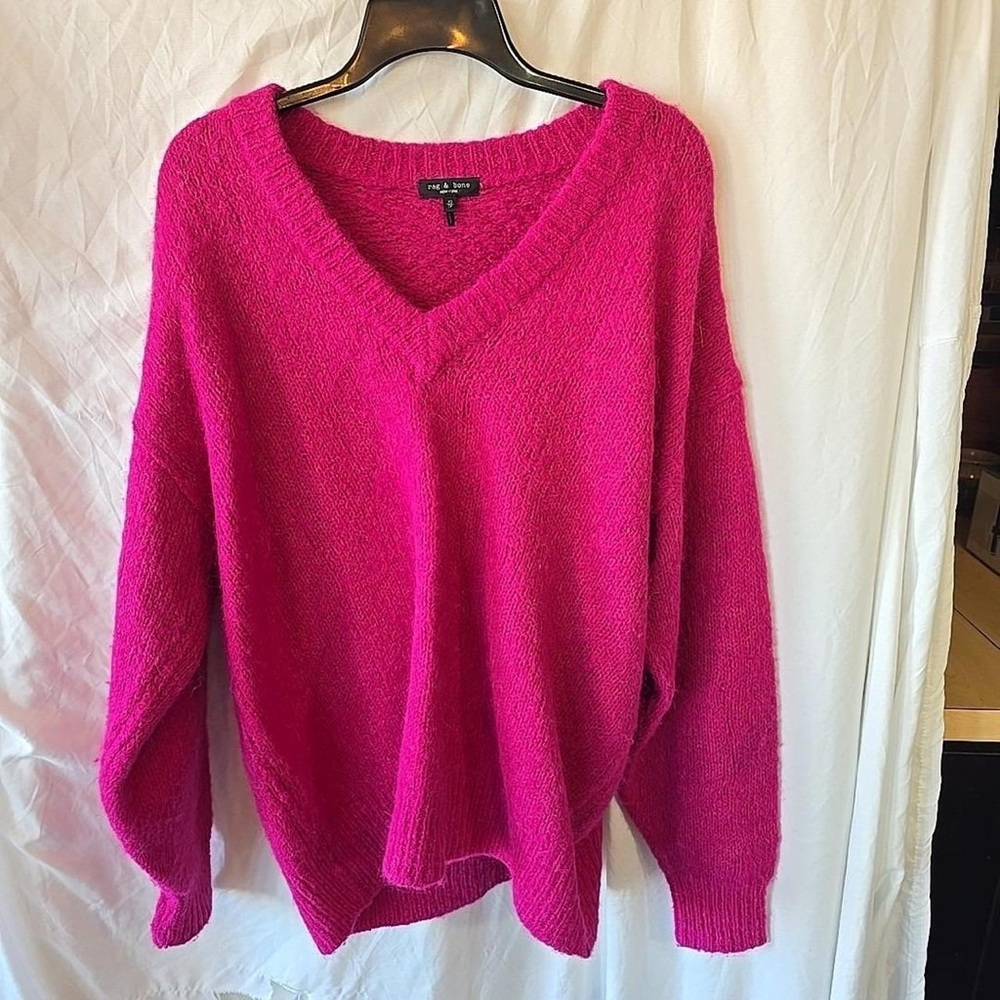 rag & bone Oversized V-Neck Sweater in Fuchsia